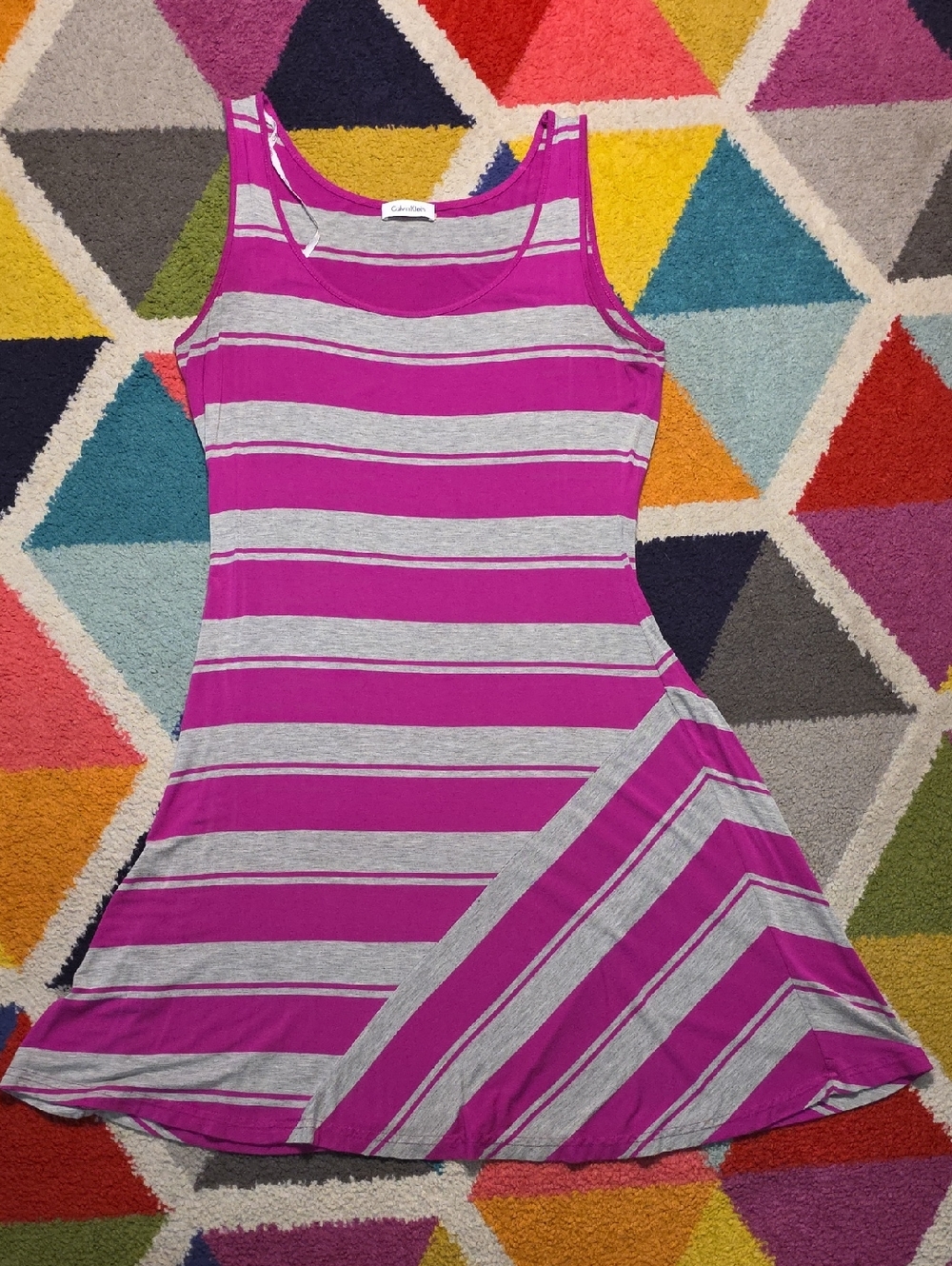 Calvin Klein Fuchsia & Heather Gray Striped Tank Summer Dress